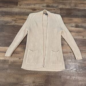 Vince Beige Ribbed Knit Open Front Cardigan XS Pockets Comfort Minimalist FLAW